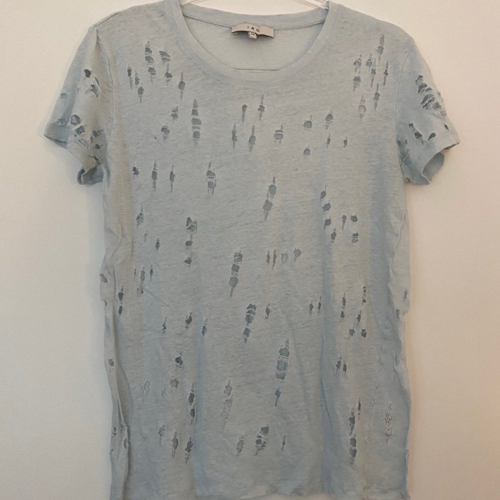 IRO Baby Blue Distressed T Shirt Size XS